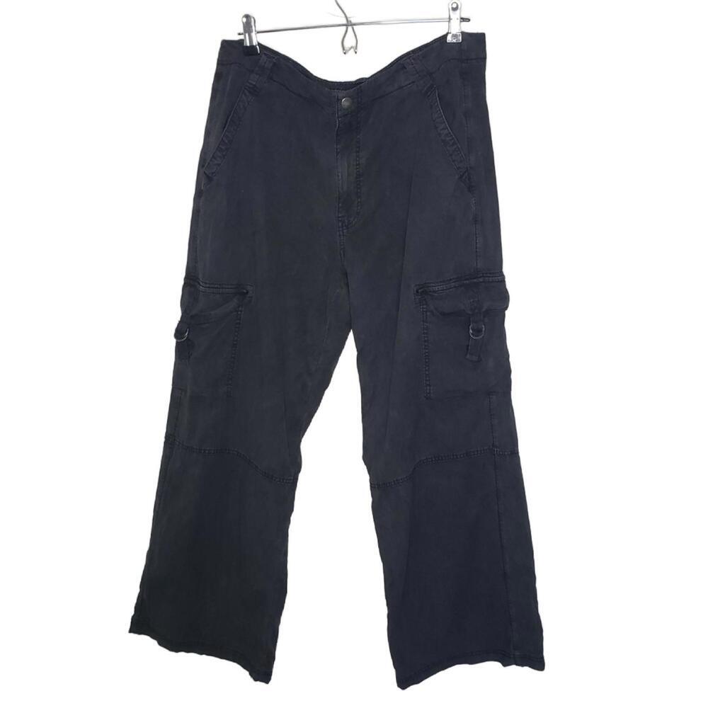 AEO Women's Sz 12 Charcoal Lyocell Highrise Baggy Wideleg Cargo Pants (1781)